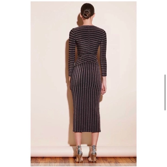 NWT Fleur du Mal glitter metallic fitted stretch Long Sleeve Dress Bisou Medium - Picture 8 of 10